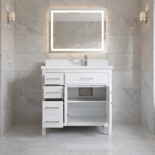 36" White Freestanding Single Sink Bathroom Vanity with Engineered Calcutta Marble Countertop