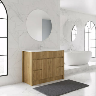 48" Frosted Oak Freestanding Single Sink Bathroom Vanity with White Ceramic Countertop