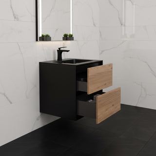 Meuble-Lavabo Mural 24po Noir et Chêne Brut avec Comptoir de Quartz d'ingénierie Noir 