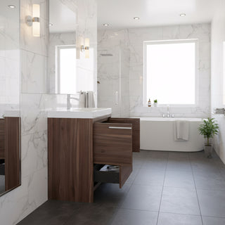 36" Walnut Freestanding Bathroom Vanity with White Polymarble Countertop