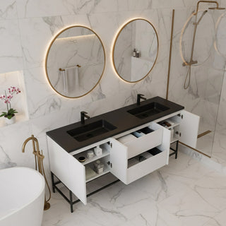 Meuble-Lavabo Mural 72po Blanc avec Comptoir de Quartz d'ingénierie Noir