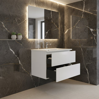 Meuble-Lavabo Mural 24po Blanc avec Comptoir de Polymarbre Blanc