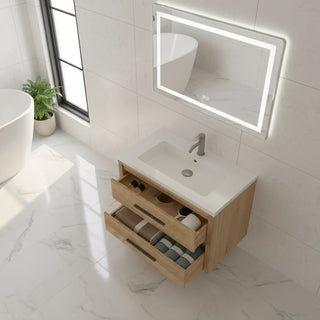 Meuble-lavabo autoportant en chêne brut 36" avec Comptoir en polymarbre blanc