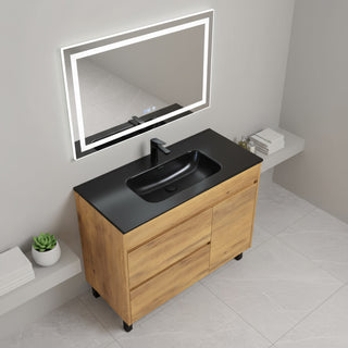 40" Frosted Oak Freestanding Single Sink Bathroom Vanity with Black Ceramic Countetop