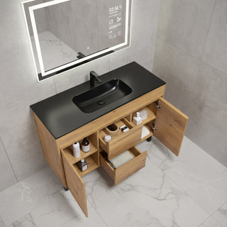 48" Frosted Oak Freestanding Single Sink Bathroom Vanity with Black Ceramic Countetop