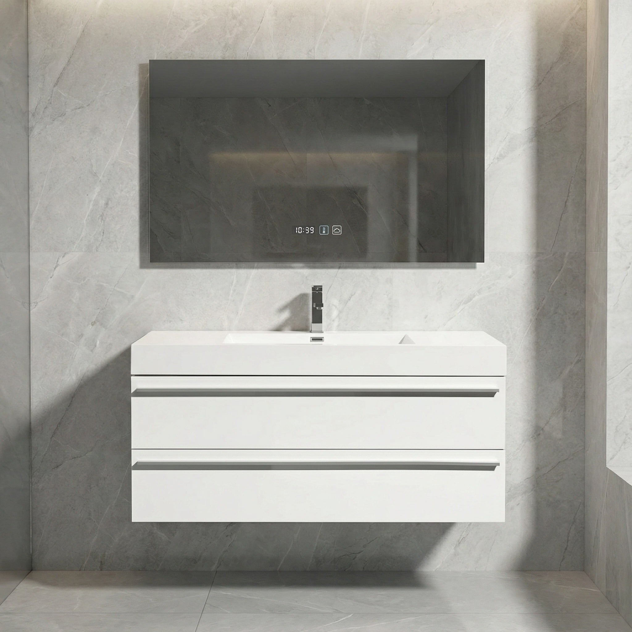 Meuble-Lavabo Mural Blanc de 48 po avec Comptoir en Polymarbre Blanc