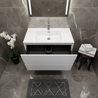 Meuble-lavabo mural blanc 36" avec Comptoir en polymarbre blanc