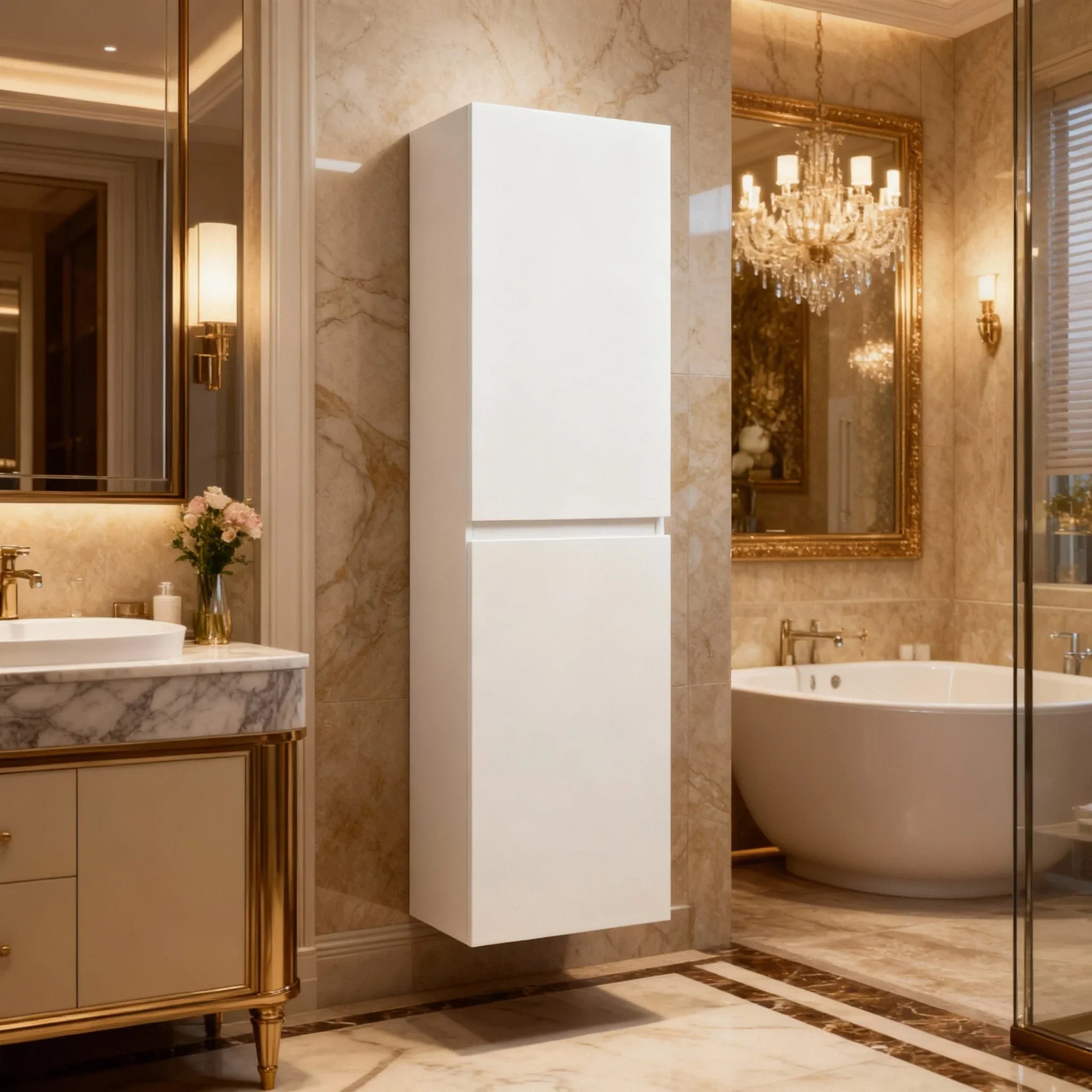 Bathroom Wall Hung Linen Cabinet - White High Gloss Capri