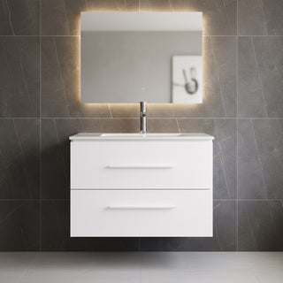 Meuble-Lavabo Mural 30po Blanc Mat avec Comptoir de Céramique Blanc