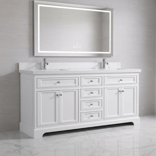 72" White Freestanding Double Sink Bathroom Vanity with Engineered Calcutta Marble Countertop