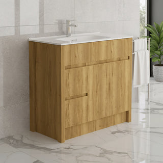 40" Frosted Oak Freestanding Bathroom Vanity with White Ceramic Countertop