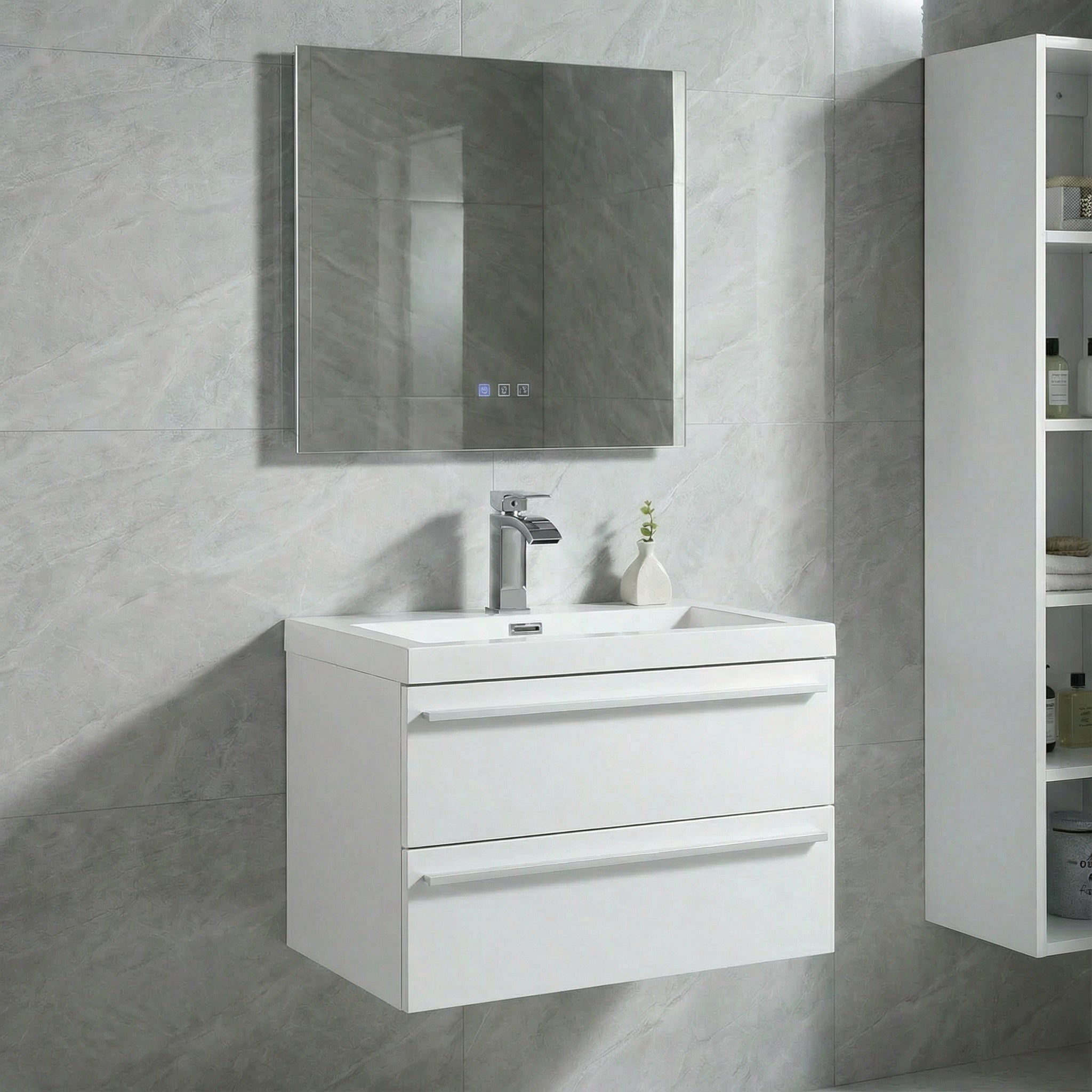 Meuble-lavabo mural blanc 24" avec Comptoir en polymarbre blanc