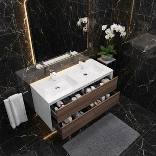 Meuble-Lavabo Mural 48po Noyer avec Comptoir de Polymarbre Blanc