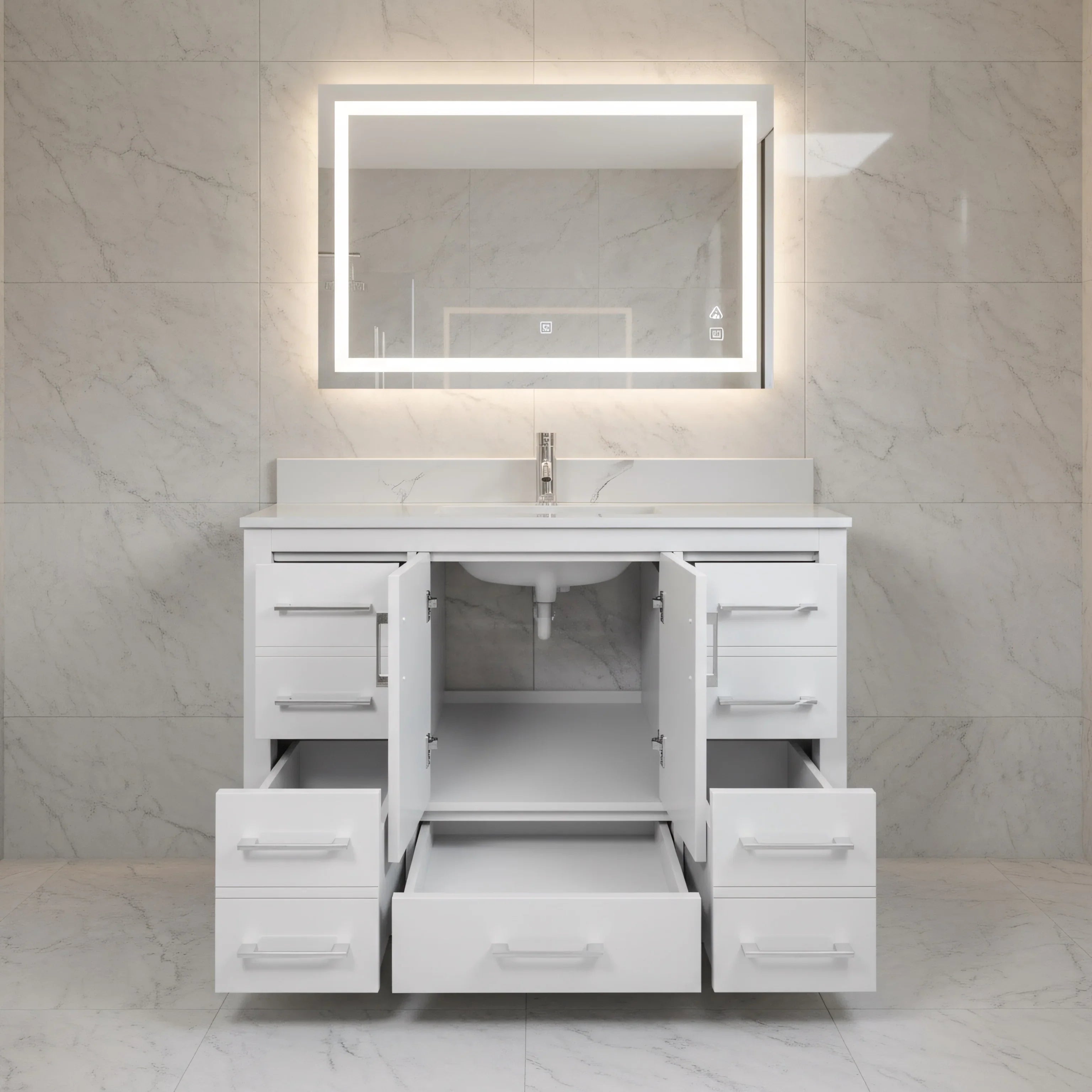 Meuble-lavabo Autoportant 42 po Blanc avec Comptoir de Marbre Ingénierie Calcutta