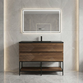 Meuble-Lavabo Mural 48po Noyer avec Comptoir de Quartz d'ingénierie Noir