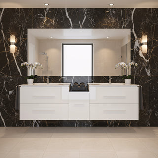 Meuble-Lavabo Mural 72po Blanc Mat avec Comptoir de Céramique Blanc