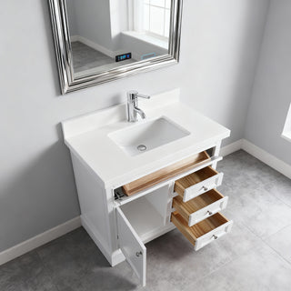 36" White Freestanding Single Sink Bathroom Vanity with Snow White Countertop