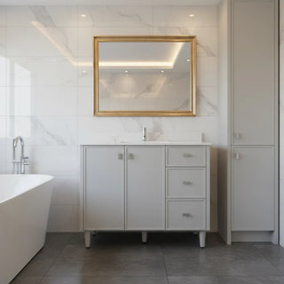 Meuble-Lavabo Autoportant 42po Gris Hampton avec Comptoir de Marbre Ingénierie Calcutta