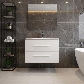 Meuble-Lavabo Mural 30po Blanc Mat avec Comptoir de Céramique Blanc