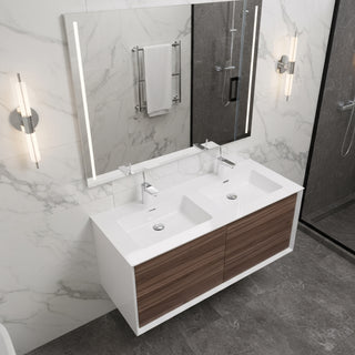 Meuble-Lavabo Mural 48po Noyer avec Comptoir de Polymarbre Blanc