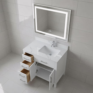 36" White Freestanding Single Sink Bathroom Vanity with Engineered Calcutta Marble Countertop