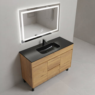 48" Frosted Oak Freestanding Single Sink Bathroom Vanity with Black Ceramic Countetop