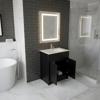 Meuble-Lavabo Autoportant 24po Brun Foncé avec Comptoir de Céramique Blanc