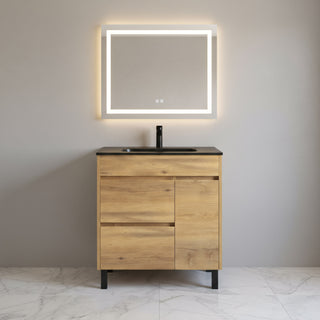 30" Frosted Oak Freestanding Single Sink Bathroom Vanity with Black Ceramic Countertop
