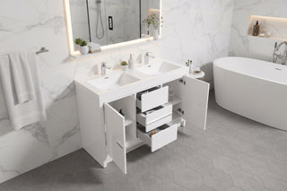 48" Glossy White Freestanding Double Sink Bathroom Vanity with White Polymarble Countertop