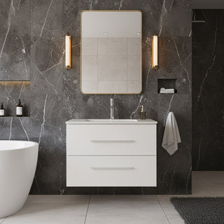 Meuble-Lavabo Mural 24po Blanc Mat avec Comptoir de Céramique Blanc