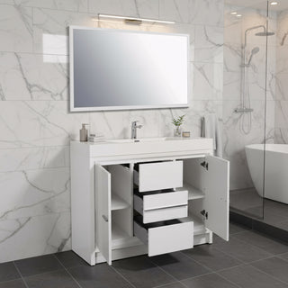 48" Glossy White Freestanding Single Sink Bathroom Vanity with White Polymarble Countertop