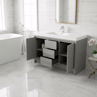 60" Cement Freestanding Single Sink Bathroom Vanity with White Polymarble Countertop
