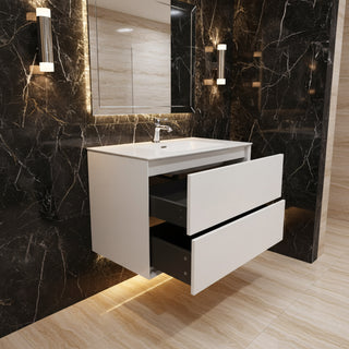 Meuble-lavabo mural blanc 30" avec Comptoir en polymarbre blanc