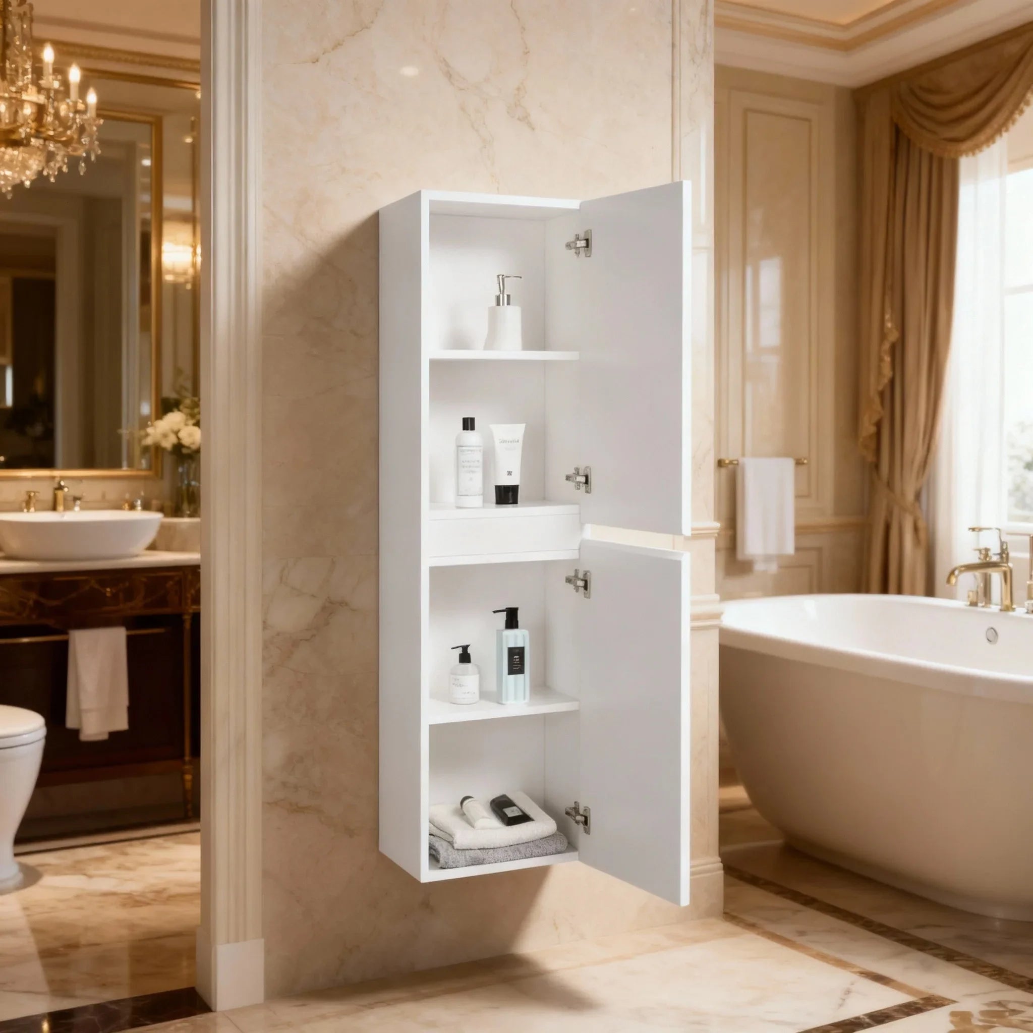 Bathroom Wall Hung Linen Cabinet - White High Gloss Capri