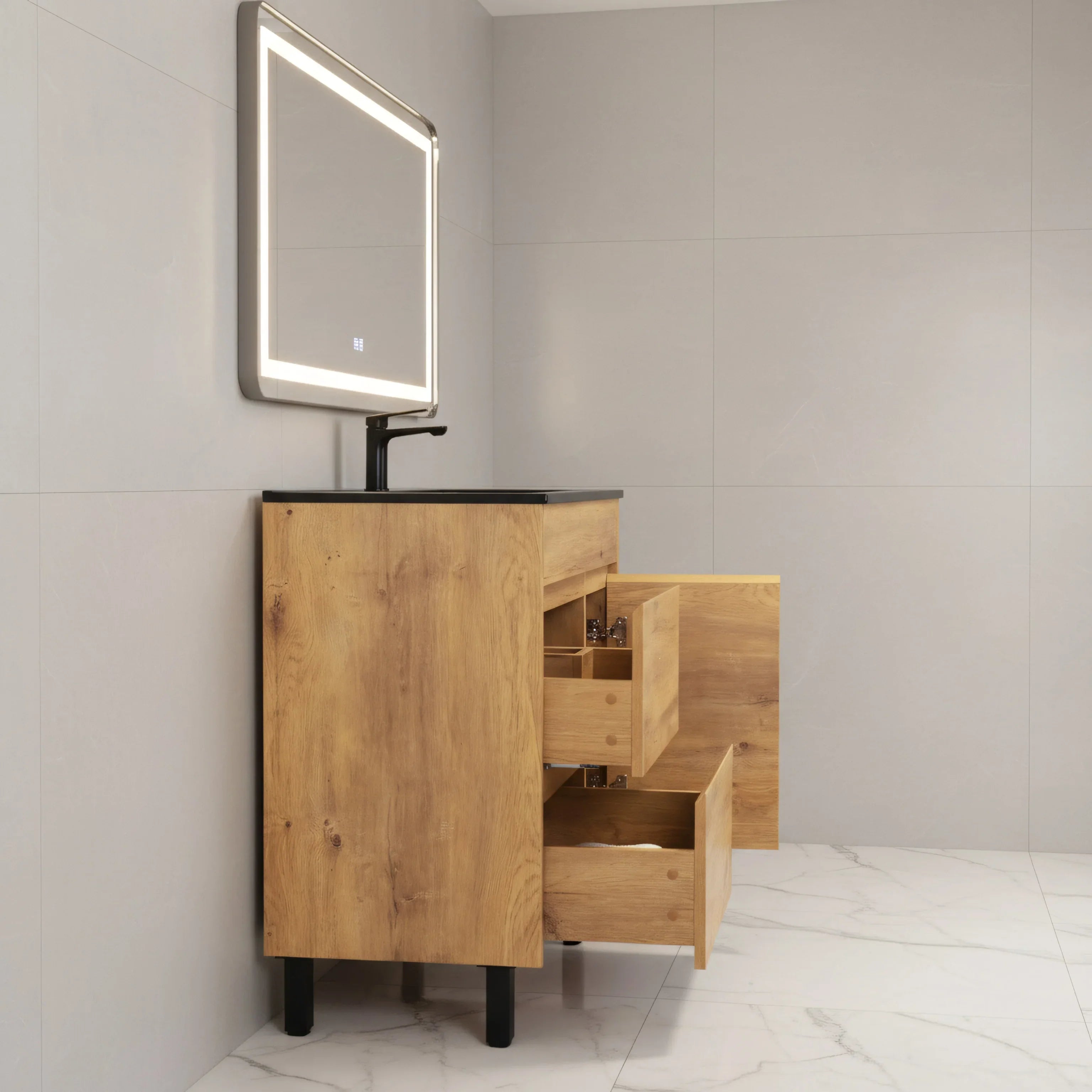 40" Frosted Oak Freestanding Single Sink Bathroom Vanity with Black Ceramic Countetop