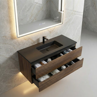 Meuble-Lavabo Mural 48po Noyer avec Comptoir de Quartz d'ingénierie Noir