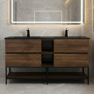 Meuble-Lavabo Mural 72po Noyer avec Comptoir de Quartz d'ingénierie Noir