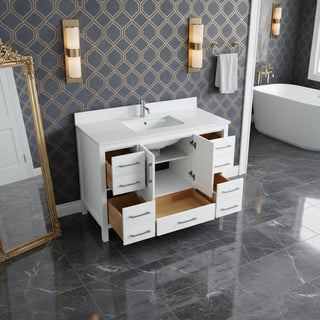Meuble-Lavabo Autoportant 48po Blanc avec Comptoir de Quartz Blanche Neige