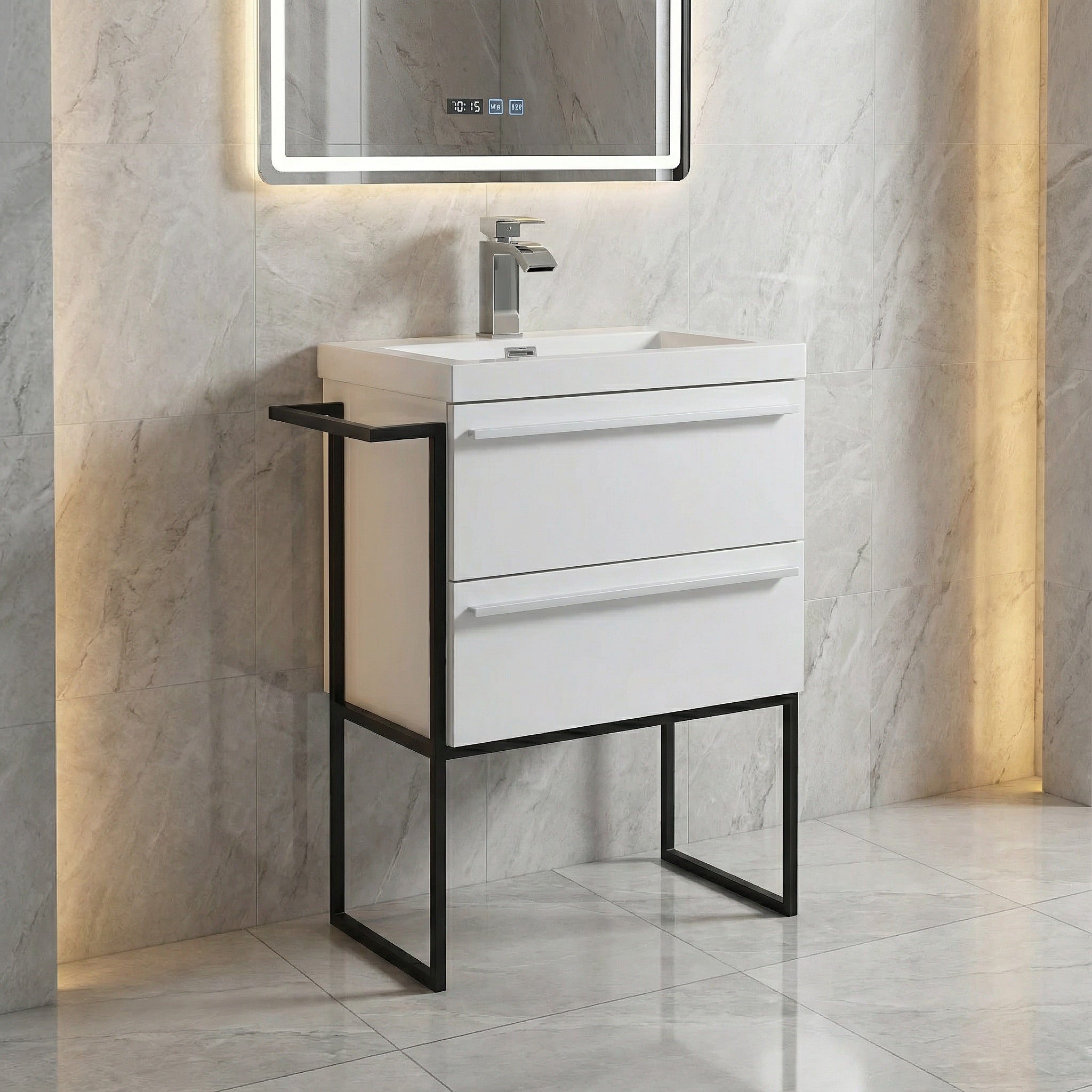 Meuble-lavabo mural blanc 24" avec Comptoir en polymarbre blanc