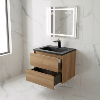 Meuble-Lavabo Mural 24po Chêne Brut avec Comptoir de Quartz d'ingénierie Noir