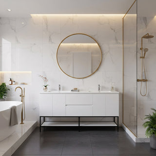 Meuble-Lavabo Mural 72po Blanc avec Comptoir de Polymarbre Blanc