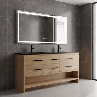 Meuble-Lavabo Autoportant 72po Chêne Brut avec Comptoir de Quartz d'ingénierie Noir