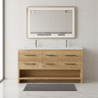 Meuble-Lavabo Autoportant 72po Chêne Brut avec Comptoir de Polymarbre Noir