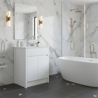 Meuble-Lavabo Autoportant 30po Chêne Blanc avec Comptoir de Céramique Blanc