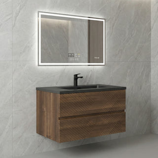 Meuble-Lavabo Mural 30po Noyer avec Comptoir de Quartz d'ingénierie Noir