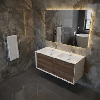 Meuble-Lavabo Mural 48po Noyer avec Comptoir de Polymarbre Blanc
