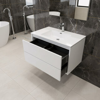 Meuble-lavabo mural blanc 36" avec Comptoir en polymarbre blanc