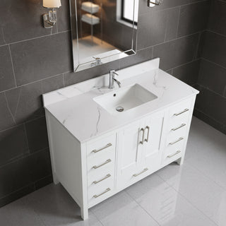 Meuble-Lavabo Autoportant 48po Blanc avec Comptoir de Marbre Ingénierie Calcutta
