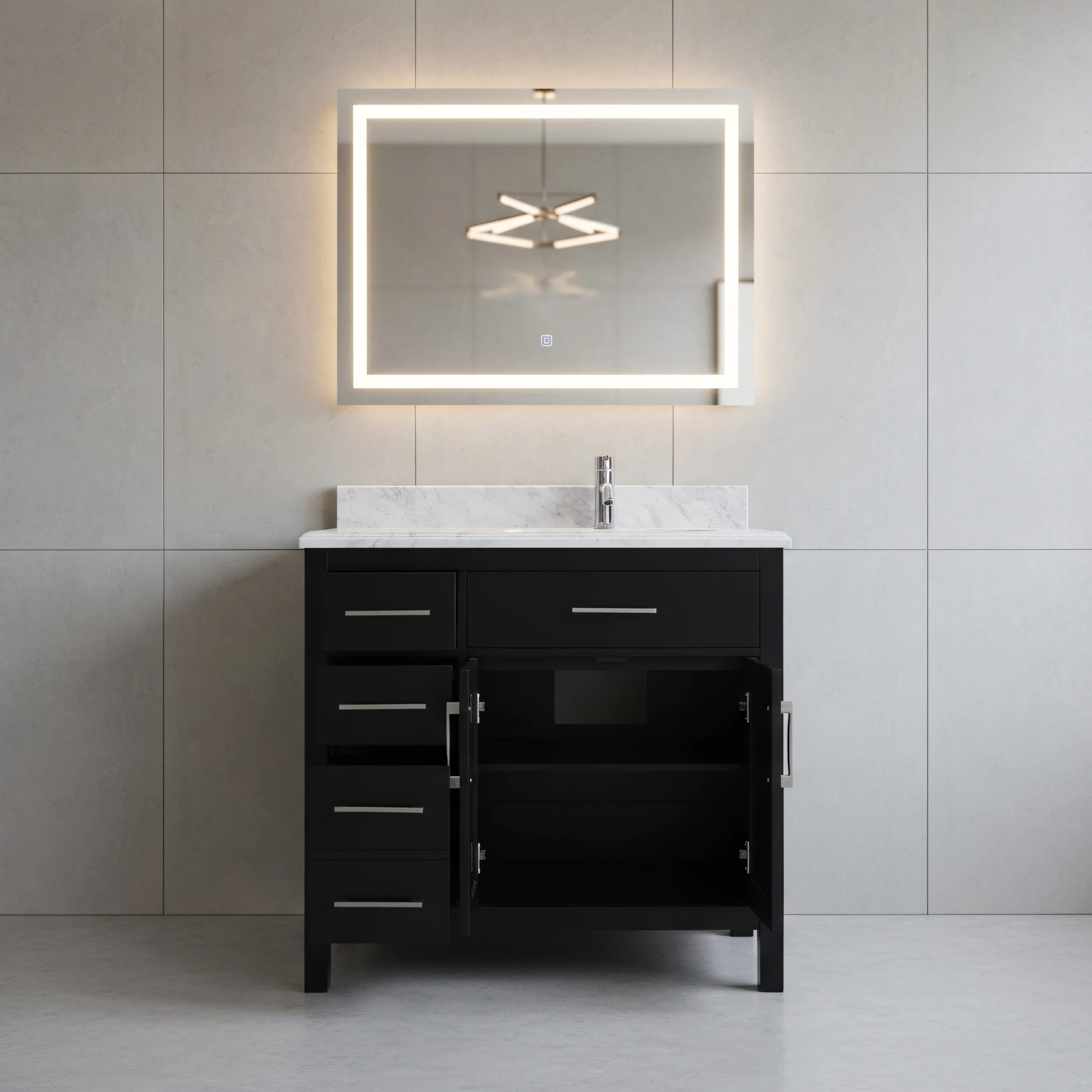 Meuble Lavabo Autoportant Noir 36po avec Comptoir en Marbre Carrera