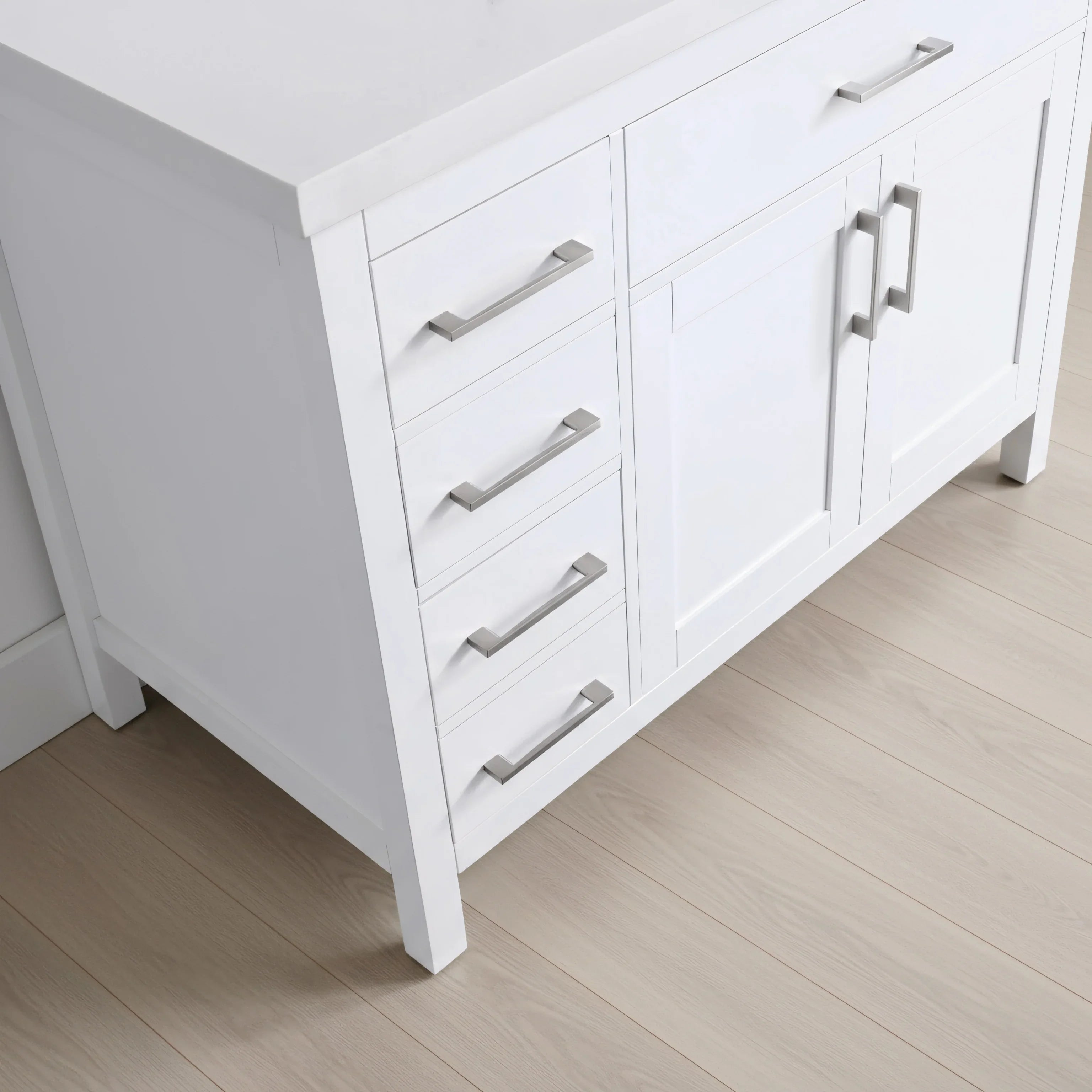 36" White Freestanding Single Sink Bathroom Vanity with Snow White Quartz Countertop